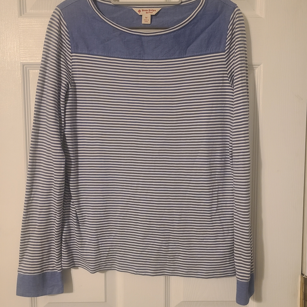 Brooks Brothers Navy and White Striped Blouse